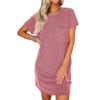New Women's Colorblock Twist Strap Short Sleeve Pocket Casual Dress, Summer European American Style Crossbody Dress