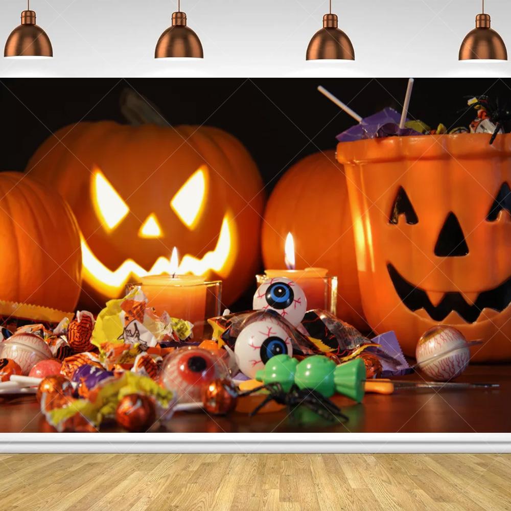 Halloween Horror Night Party Family Gathering Pumpkin Lantern Evil Witch Black Castle Cemetery Forest Background Cloth backdrop