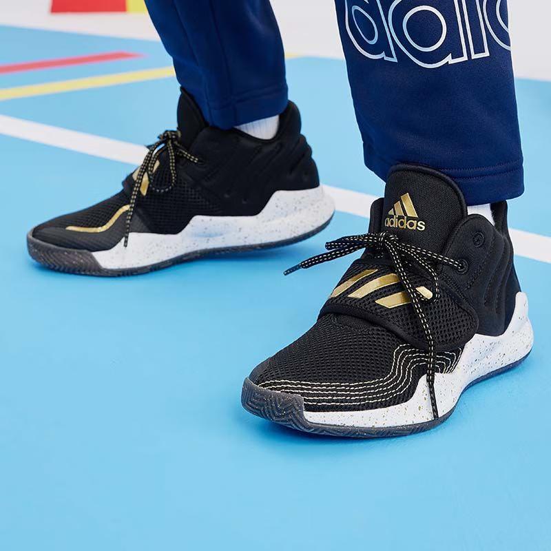Adidas Deep Threat Primeblue J Abrasion Resistant Low top Children's Basketball Shoes Black Gold S29014