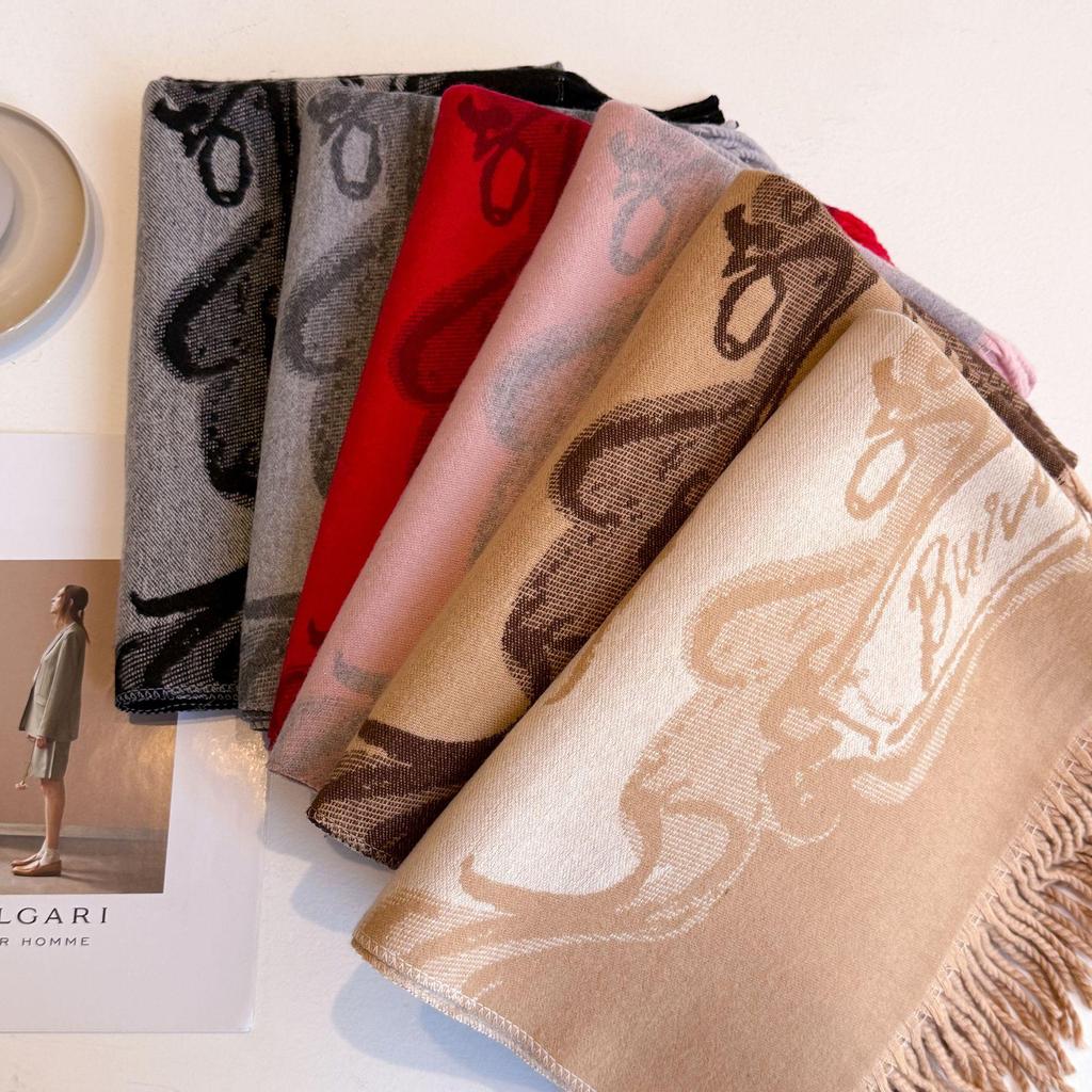 Роскошный осенне-зимний шарф из пряжи с сердечником: Шарф-накидка с кисточками в стиле letter, имитация кашемира, для тепла