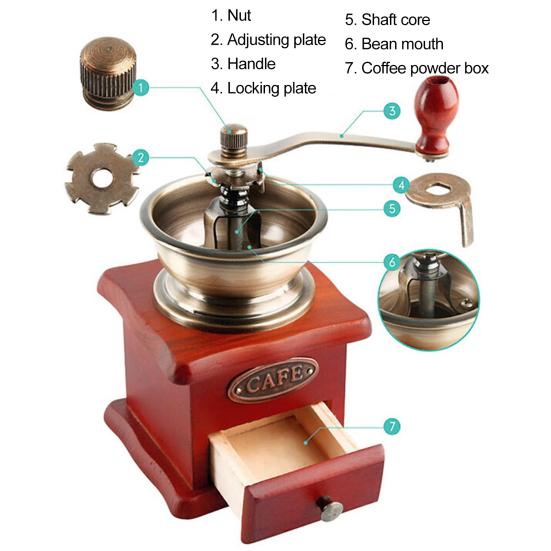 Удобный, прочный, экономичный, прочный классический ручной станок для измельчения деревянных зерен с ручным управлением для кухни, ручная кофемолка