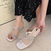 Fashion Cool Slippers Thick Heel Toe Slippers Fairy Rhinestone Cover Toe Slippers Female Summer Wear 2025 Autumn New