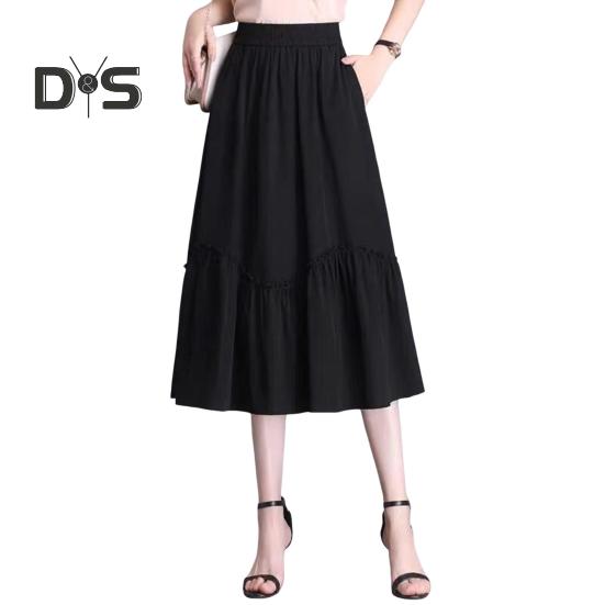 Женская юбка миди, эластичная юбка А-силуэта с высокой талией, длинная юбка с карманами, однотонная тонкая юбка, утягивающая юбка