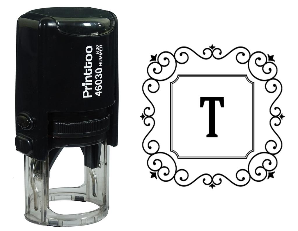 Printtoo Alphabet T Monogram Initial Square Swirl Border Self Inking Rubber Stamp Office