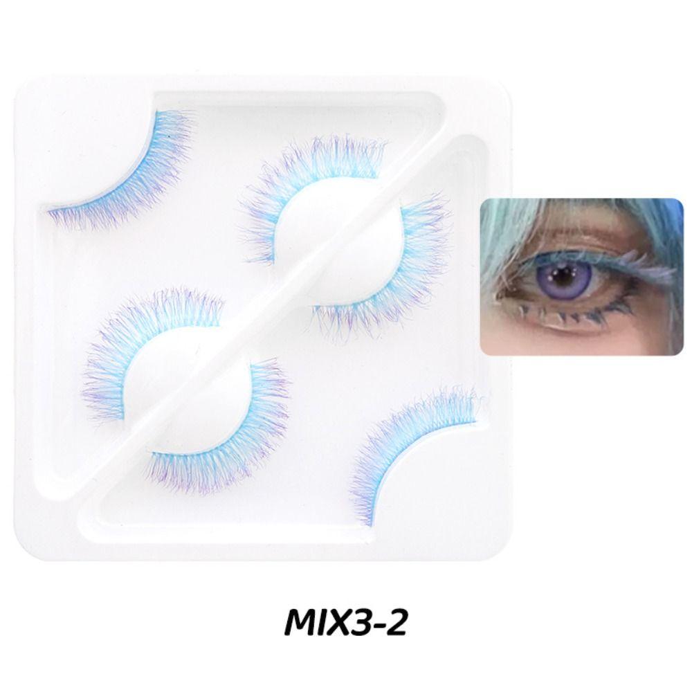 1/3 Pairs Blue Pink Fake Lashes Natural Long Eye Lashes Colorful Eyelashes  for Women Girls and COS