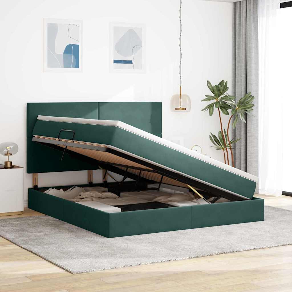 Storage Bed with Mattress Dark Green 160 x 200 cm Velvet