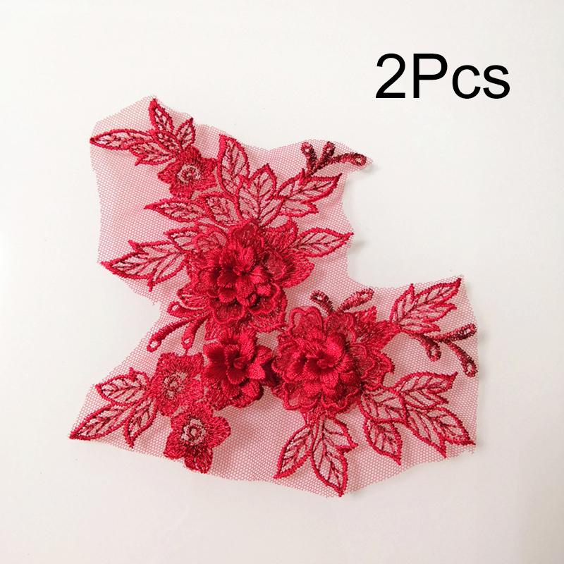 2Pcs Sewing Motif Fabric Craft Hollowed Out Dress Decoration Flower Embroidered Trim Wedding Bridal Lace Applique DIY Patches