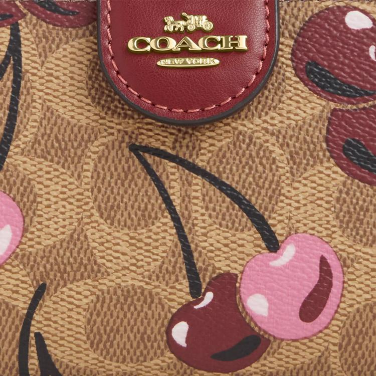 Coach 13-угольный Кошелек на молнии Иконический Принт Вишня Кожаный Кошелек Женский Светло-Коричневый Многоцветный CZ342-IMTAM