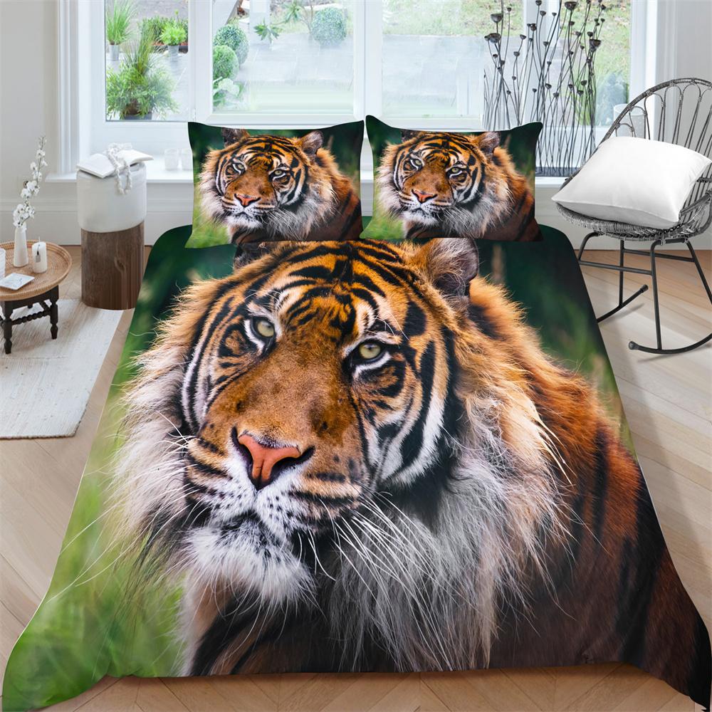 3D Tiger Printing Duvet Cover Set Luxury Bedding Cover Suit Children Teens Single Size Microfiber Comforter Cover Suit