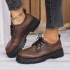 Foreign Trade British Style Large Size Platform Loafers Women's 2025 Spring New Thick Heel Retro Lace-up Professional Small Leather Shoes