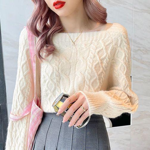 Осень-зима женские свитера с квадратным воротником короткие вязаные пуловеры трикотажные джемперы топы верхняя одежда