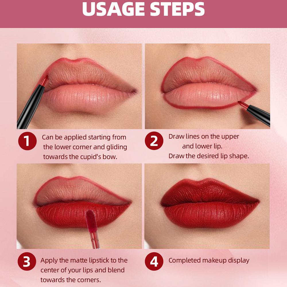 3Pcs/set Dual-head Lip Gloss Lip Liner Pencil 2-in-1 Set Waterproof Matte Velvet Non-smudge Dual-head Lip Glaze Lip Liner Lipstick Set