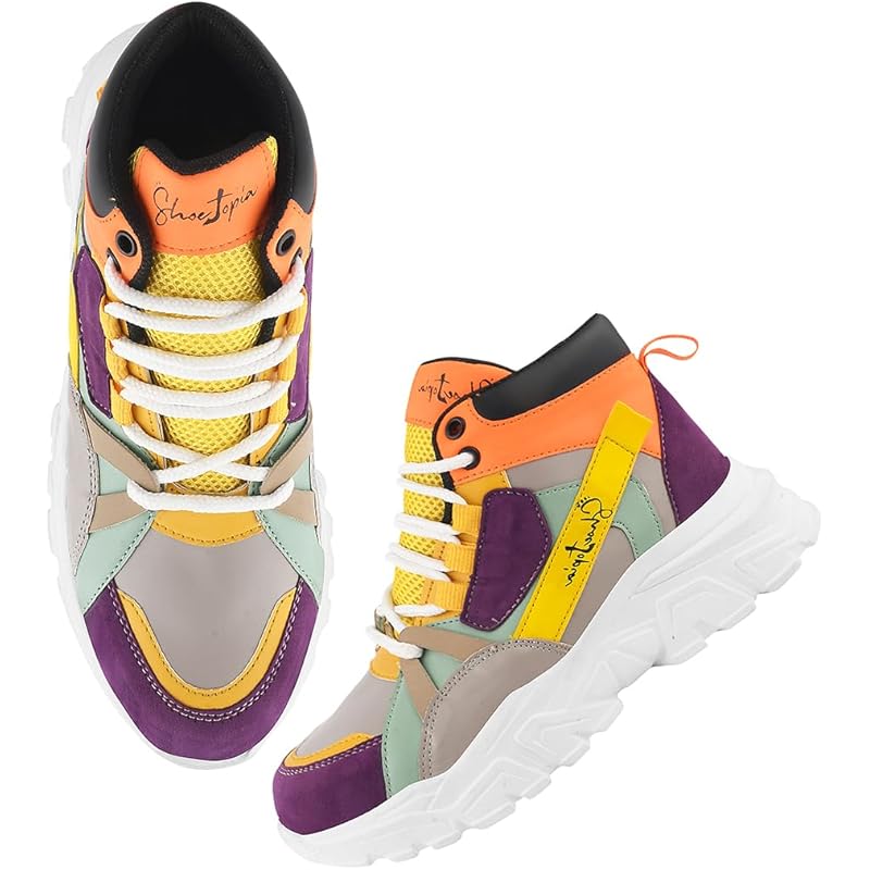 Shoetopia Smart High Top Casual Lace-Up Multi Sneakers For Women & Girls /Eu39