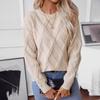 Women's Fashion Casual Loose Long Sleeve Round Neck Diamond Pullover Sweater