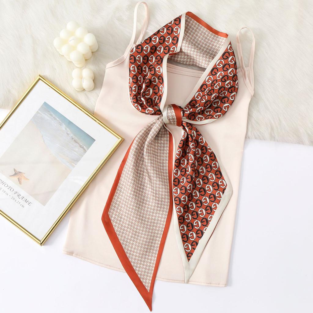 New Simulation Silk Long Scarf Fashionable Versatile Suit Double-Layer Scarf Decorative Bag Wrapped With Professional Scarf For Women