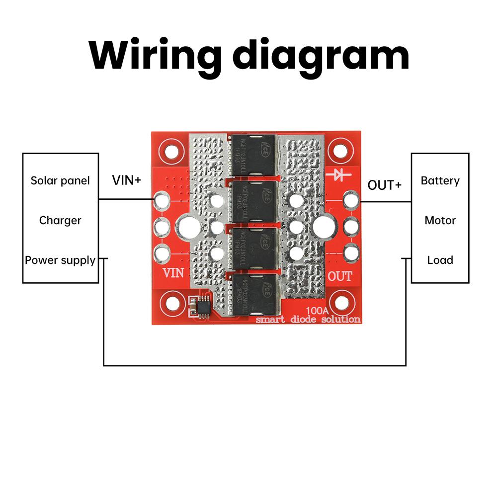 Модуль идеального диода 100А со сверхнизким падением напряжения и высоким током, без земли, без ограничения прямого напряжения, защита от обратной полярности, защита от обратного тока, зарядный диод