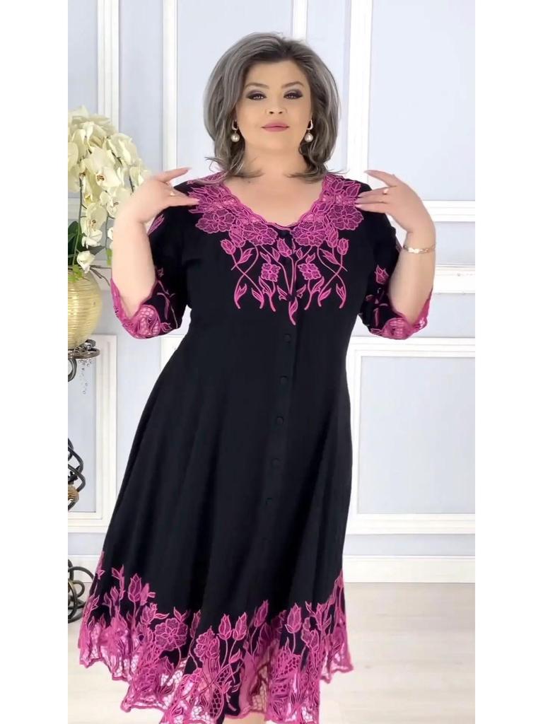 2024 Spring/Summer Elegant Mid-Length Slimming Dress - Light Luxury Over-the-Knee with Simple Print Design for Women