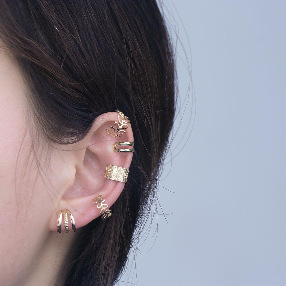 Without Pierced Girl C-Shape Ear Bone Clips Korean Style Earrings Earring Set Leaves Ear Cuff