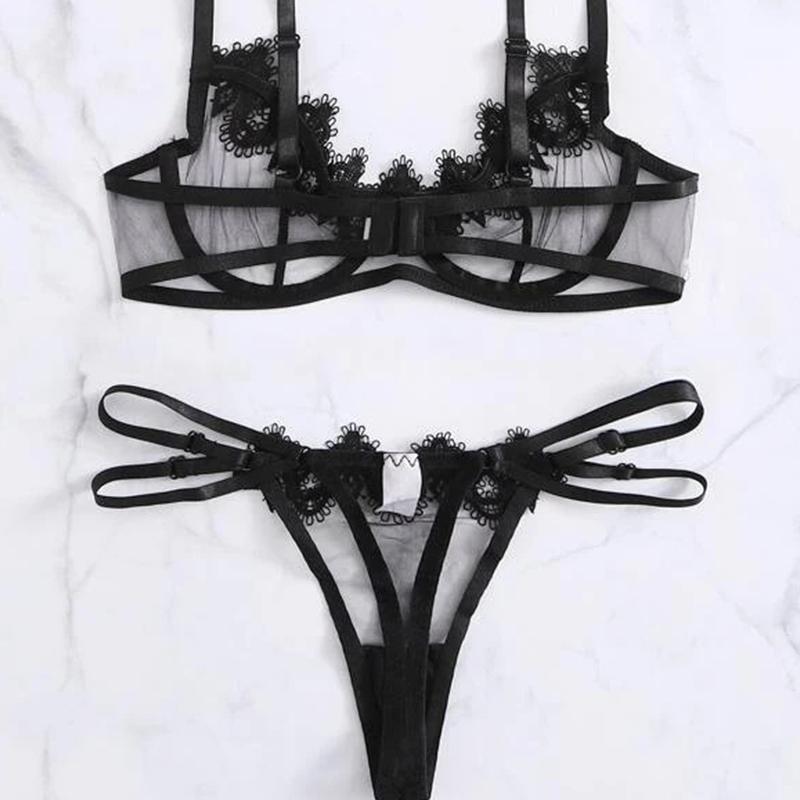 2pcs Set Sexy Lingerie for Women Underwear Panty Set Play See Through Lace Bodysuit Babydoll Sleepwear