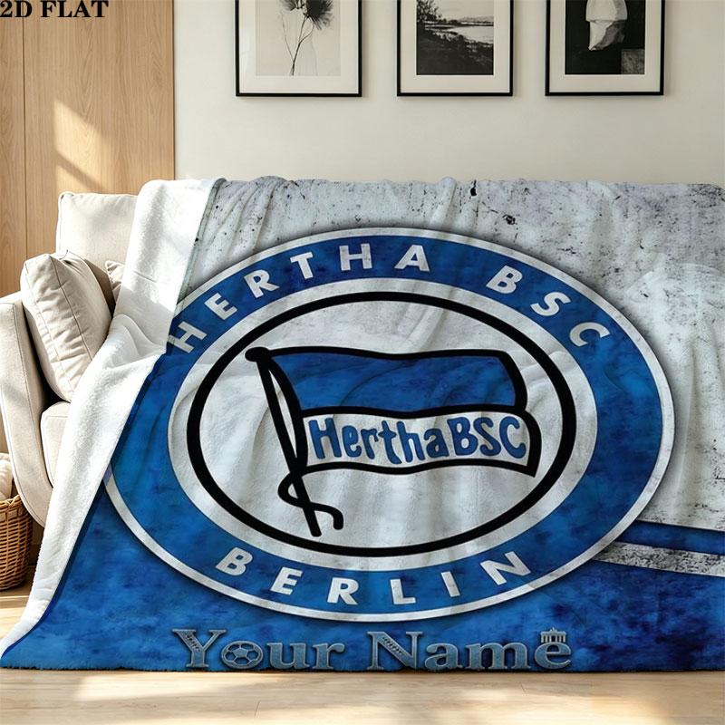1PC Hertha BSC Custom Name Patterned Flannel Blanket Suitable For All Seasons for Home Decor Warmth and Comfort Gifts Holiday Present