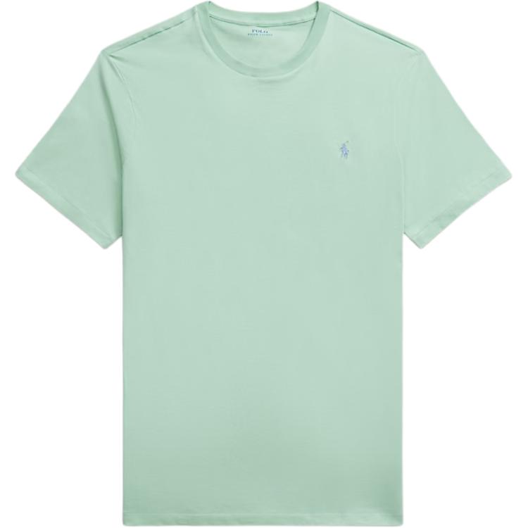 Polo Ralph Lauren Однотонная футболка с коротким рукавом, круглым вырезом и вышивкой пони Мужские топы Лазурный 711671438-151