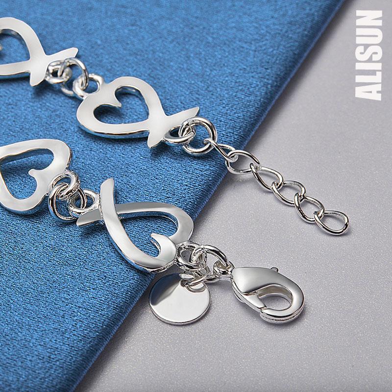 925 Sterling Silver Hollow Heart Bracelet Fashionable Wedding Jewelry