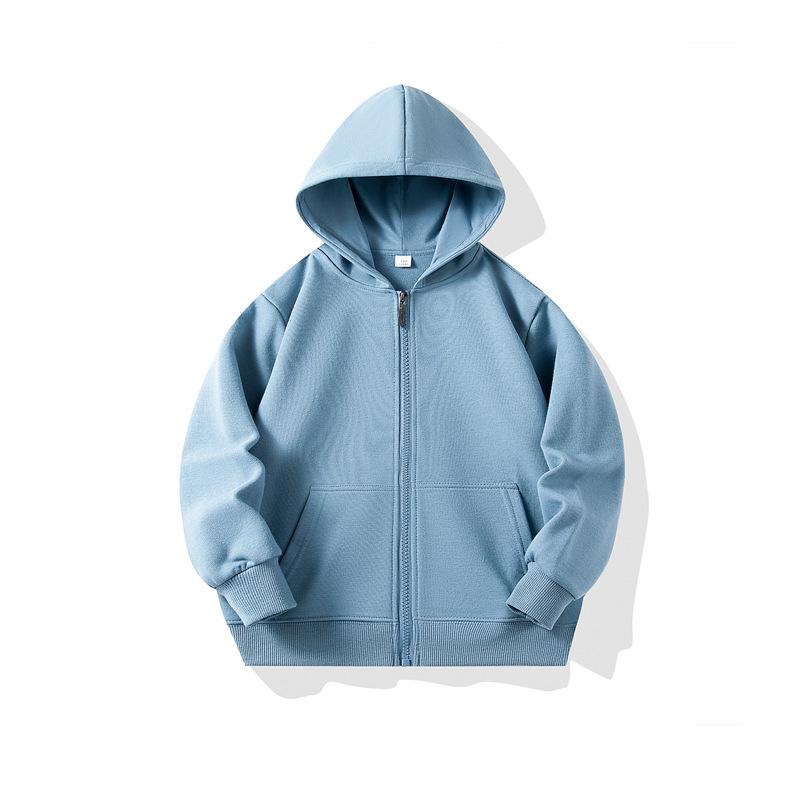 Autumn Children's Terry Cloth Zip-Up Hoodie with Pocket - Solid Color Korean Style Parent-Child Jacket