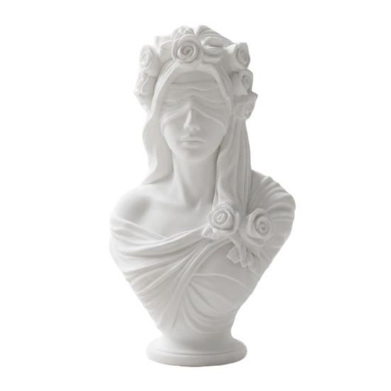 Скульптурные статуэтки Короны из Роз, 3D-печатный бюст Леди с повязкой на глазах, Белый Цветочный Вуаль, Художественные Фигурки для Полок, Женская Статуя, Настольный