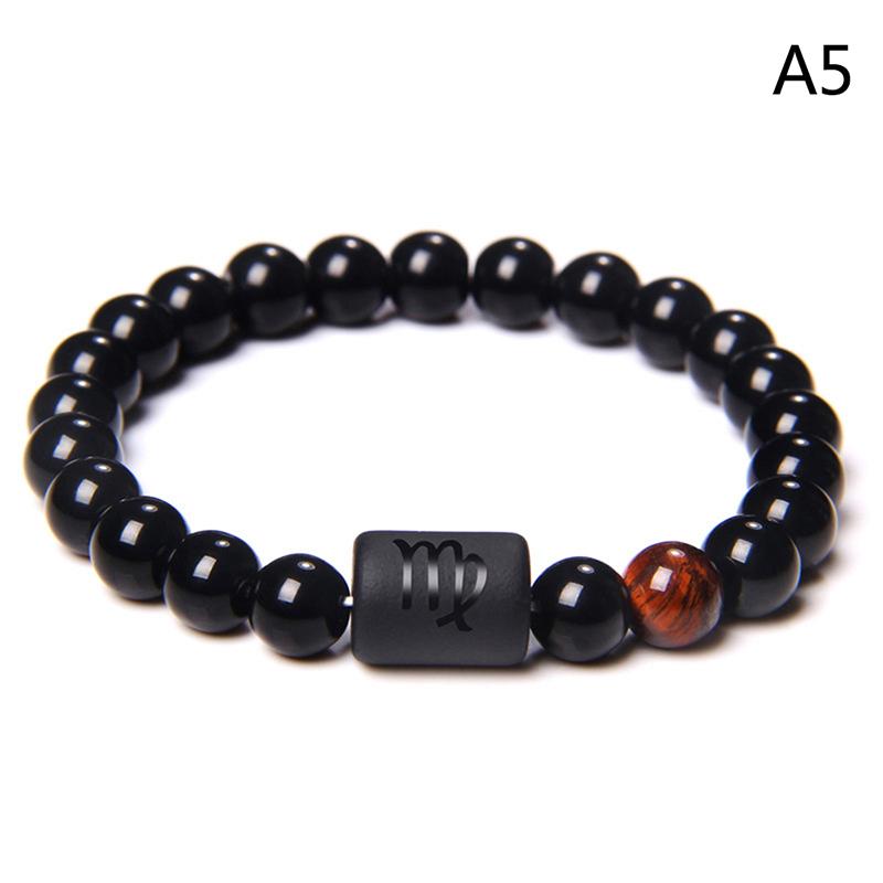12 созвездий Знаки зодиака Браслет для пары Бусины Натуральный черный оникс Камень