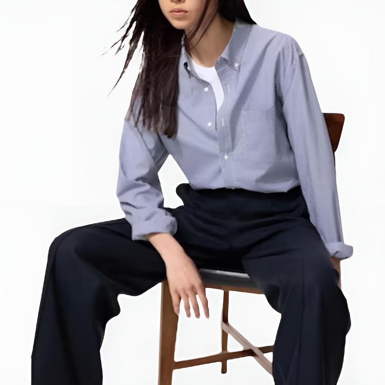 Uniqlo Рубашка в клетку с длинным рукавом на пуговицах Унисекс рубашки Синий 453151-66