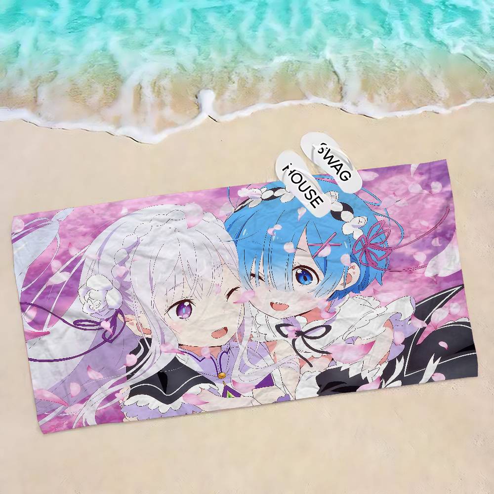 Аниме Re Zero Микрофибровое одеяло Быстросохнущие пляжные полотенца Большой размер с принтом Супервпитывающее полотенце-одеяло для бассейна
