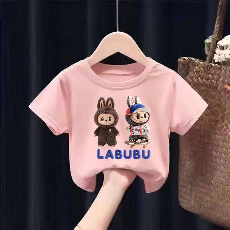 LABUBU Летняя мода Мультяшная девочка Футболка с коротким рукавом Повседневная Футболка с коротким рукавом для занятий спортом на открытом воздухе Детская одежда