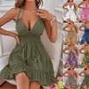 Ayollar uchun yozgi ko'ylaklar Trendy bir rangli boho ko'ylak V-kesimli yengsiz halter orqasiz sundress volanlar bilan bayram plyaj ko'ylaklari