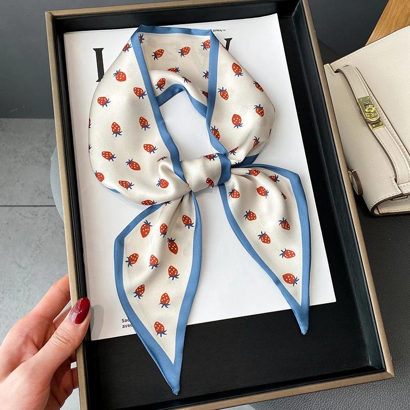 Модный принт шарф с лентой для волос, женский шейный галстук, сумка, шарфы, атласные шелковые узкие платки, женские платки с цветочными полосами, новинка 2022 года