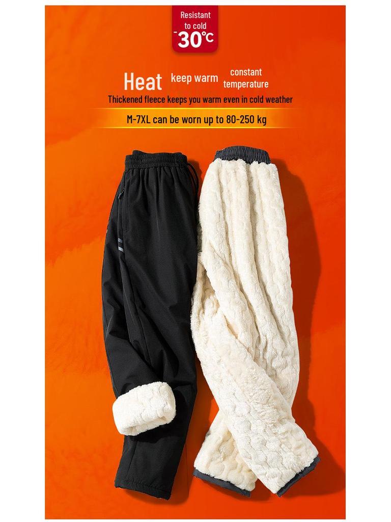 Men's Winter Waterproof Thickened Padded Pants - Straight Leg, Lambswool Lined, Plus Size, Casual Outerwear