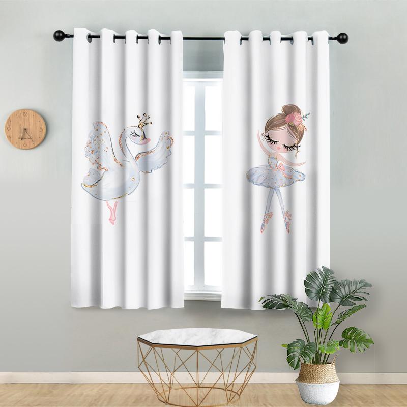 2-панельные шторы с розовым единорогом, шторы для девочек-балерин, детские шторы для спальни девочек, жалюзи на окна от пола до потолка, люверсы сверху