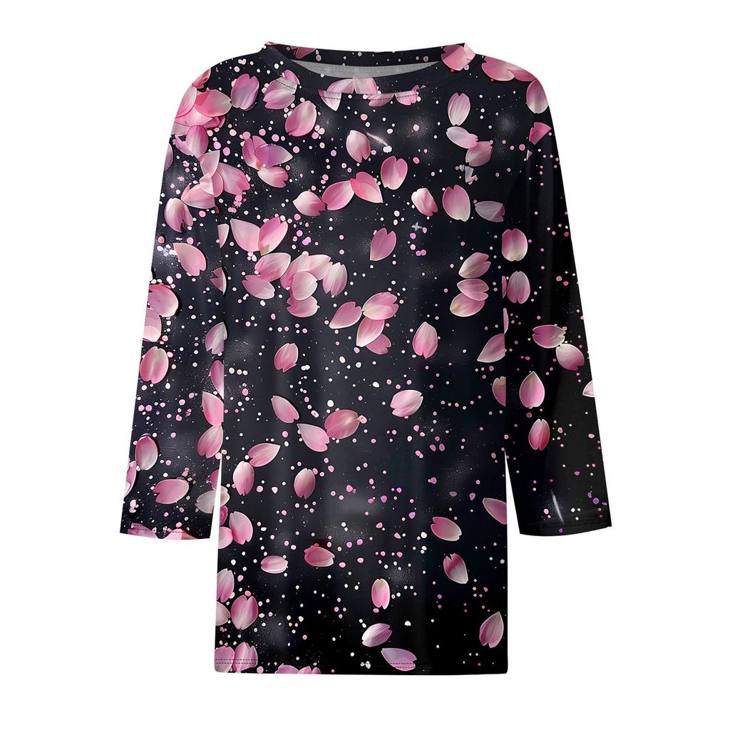 Женская футболка с принтом, рукав 3/4, повседневная, модная, на выходные, базовая, с круглым вырезом, стандартный топ
