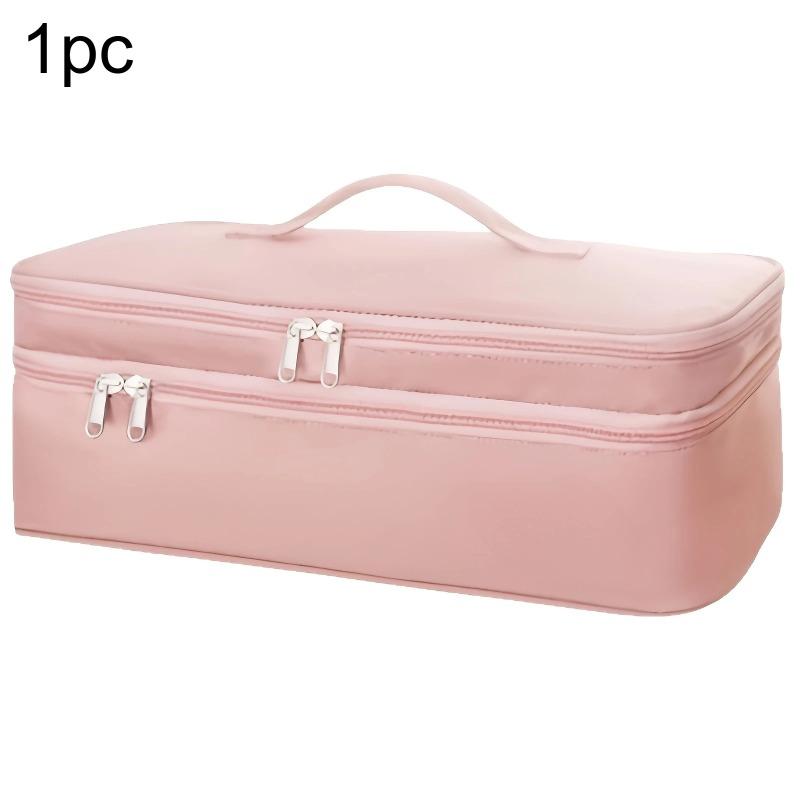 Storage Bag Double-Layer Large Capacity Zipper Travel Case with Hair Tool Compartments Durable Nylon Portable Makeup Bag