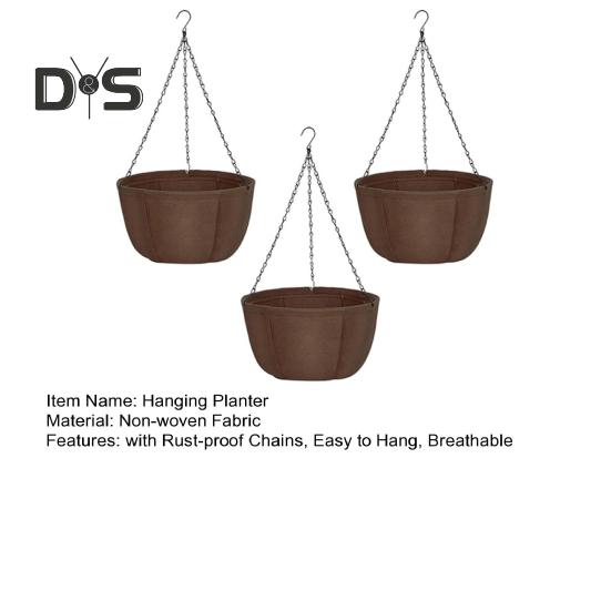 3 шт. подвесных кашпо для улицы, тканевые цветочные корзины с металлическими цепями, дышащие подвесные горшки для орхидей, папоротников, балкона, крыльца, декор