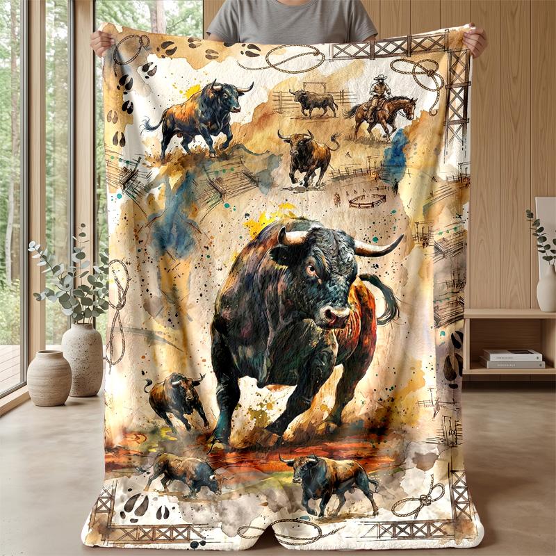 Pink Floral Bull Decor Theme blanket Lightweight Warm Flannel Blanket Decorative Throw Blanket for Home Decoration
