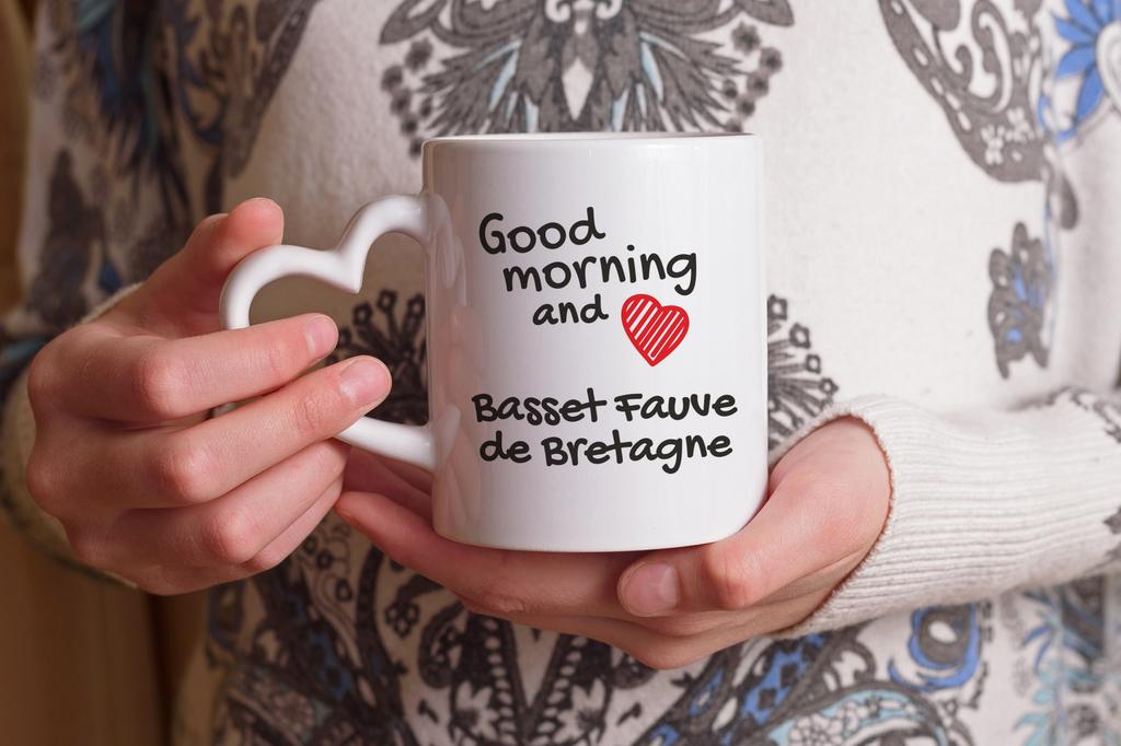 Basset Fauve de Bretagne, Fawn Brittany Basset - cup with a dog, adorable cup with a heart-shaped handle, universal gift from the Art-Dog brand