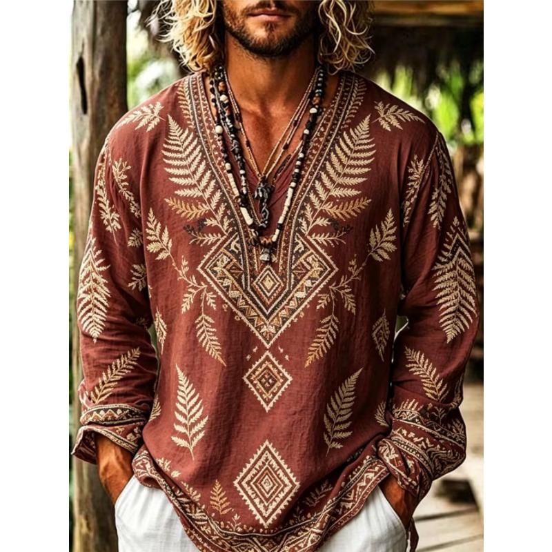 Men's casual style long-sleeved T-shirt with printed pattern