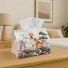 1pc Tissue Box Holder with Oriental Artistic Natural Design-Dog Animal Landscape Illustration,Durable Polyester,Ideal for Kitchen,Living Room,Bedroom,