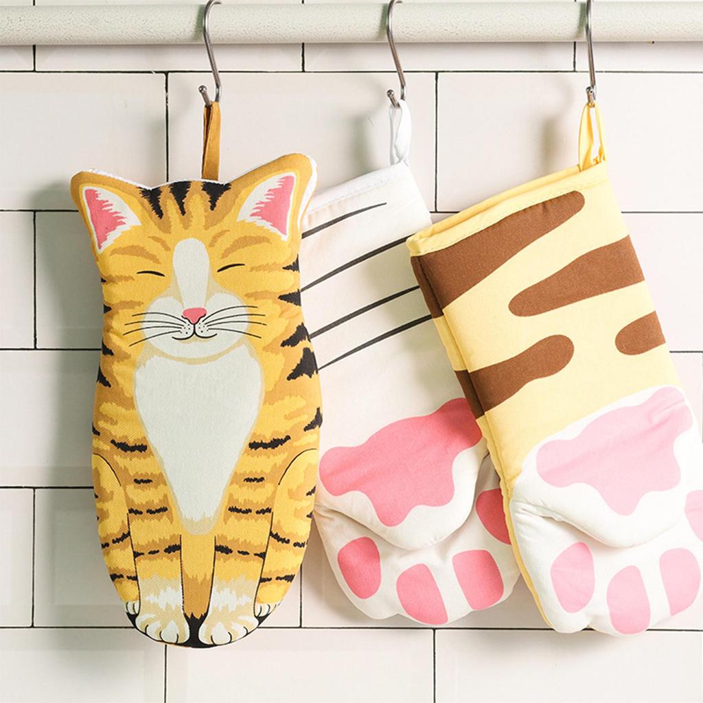 with Lanyard Microwave Oven Gloves Cat Shaped Thickened Comfortable Breathable Kitchen Supplies for Household Pastry Grilling