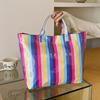 Large Capacity Striped Tote Bag Colorful Shoulder Bag Multi-Functional PVC Handbag  Daily