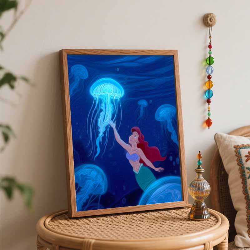 Disney digital oil painting art painting mermaid jellyfish underwater handmade diy home decorations
