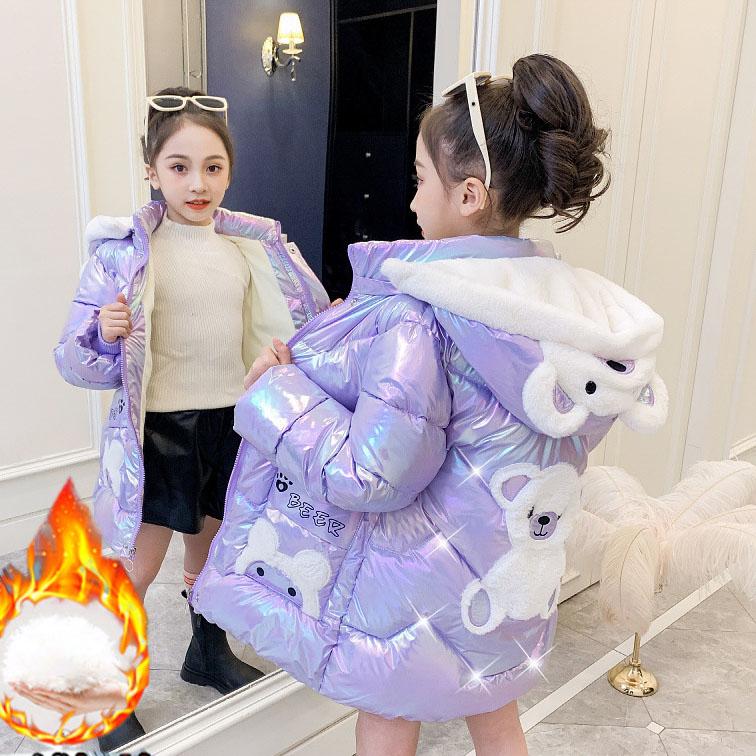 Мультяшные Девочки Осень Зима Свободная Утепленная Куртка Свободного Кроя Повседневная Верхняя Одежда с Капюшоном