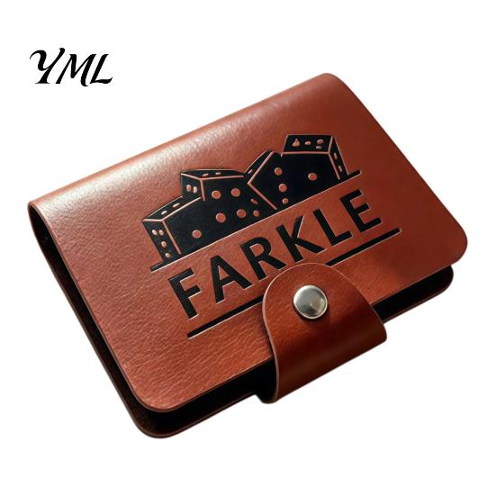 Lightweight Dice Game Farkle Board Game, with Faux Leather Case, 6 Dices, Wooden Tabletop Scoreboard, Portable for Travel Family Party Night