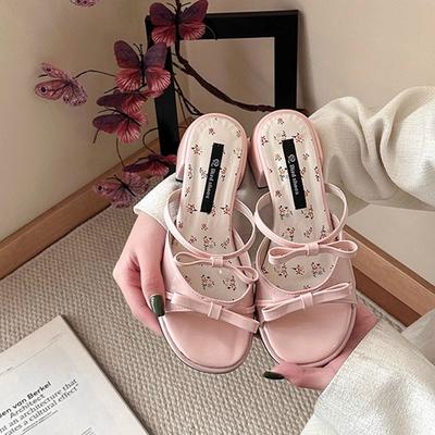 Французские элегантные туфли на танкетке женские босоножки с открытым носком и бантом на высоком каблуке лето 2025 г.