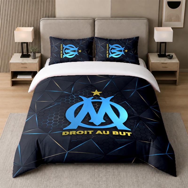3Pcs Bedding SetOlympique Lyonnais FC Soft Bed Sheet and Two Pillowcases Home Bedroom Decor